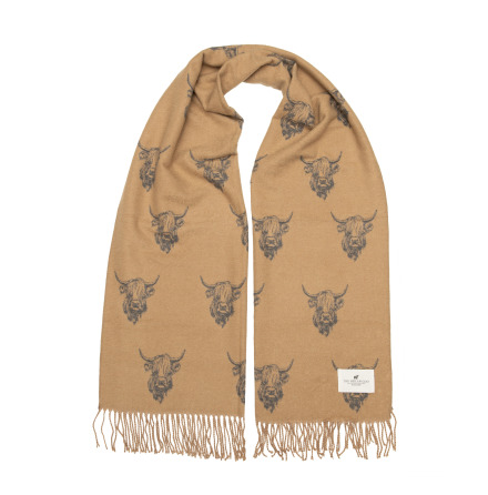 Highland Cow Scarf - Camel/Grey