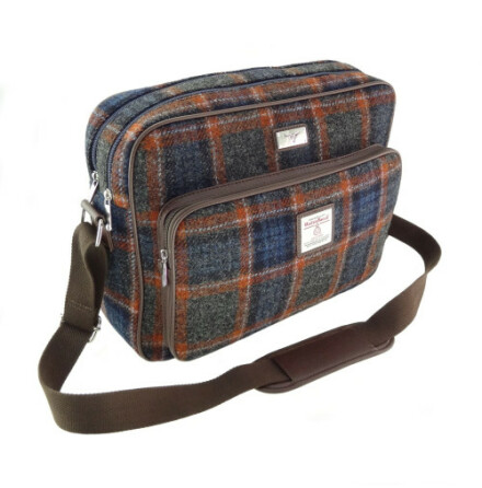 Messenger bag &quot;Bowmont&quot; i Harris Tweed - Grey with Rust Overcheck