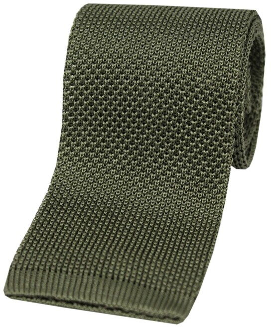 Stickad slips i silke - Olive