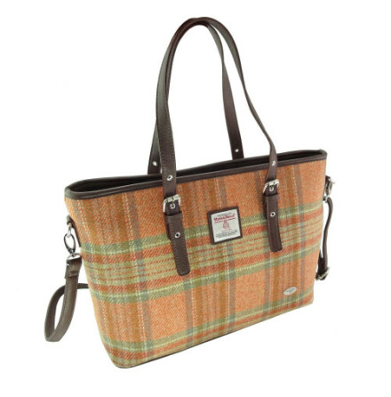 Tote Bag &quot;Spey&quot; i Harris Tweed - Pale Orange Stewart Tartan