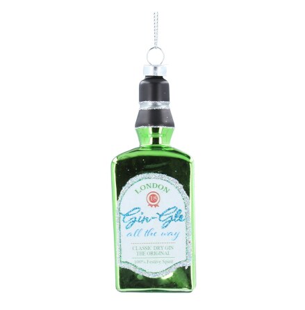 Green Gin Bottle w Confetti - Julgransdekoration