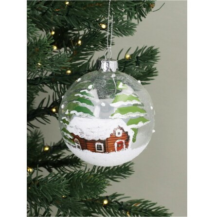 Clear with Painted Forest Cabin Scene - Julgransdekoration