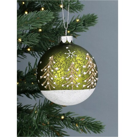 Mottled Green &amp; White Sparkling with Tree - Julgransdekoration