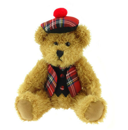 Teddybjrn med klder i Royal Stewart Tartan