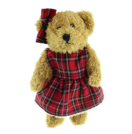 Teddybjrn med klnning i Royal Stewart Tartan