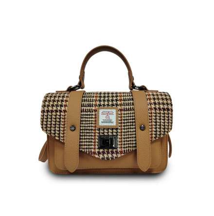 The Medium Satchel Beige Dogtooth - �kta l�der &amp; Harris Tweed�
