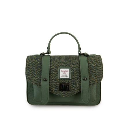 The Medium Satchel Dark Green - �kta l�der &amp; Harris Tweed�