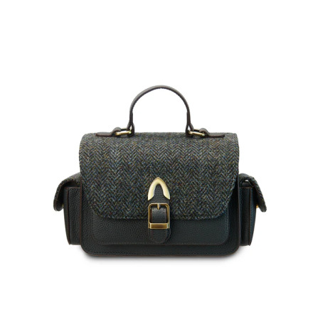 The Melrose Crossbody Black &amp; Grey Herringbone - �kta l�der &amp; Harris Tweed�