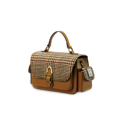 The Melrose Crossbody Beige Dogtooth - �kta l�der &amp; Harris Tweed�