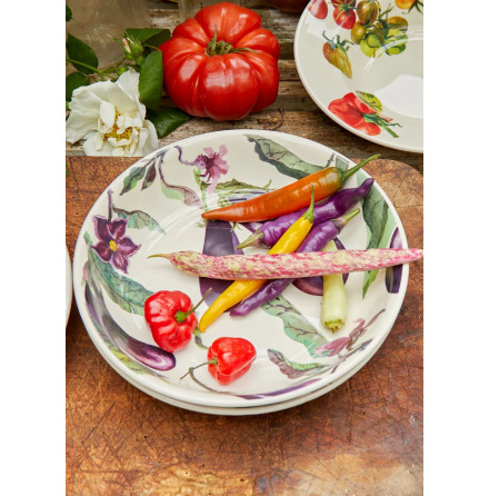 Emma Bridgewater Medium Pasta Bowl - Vegetable Garden Aubergine &amp; Flowers