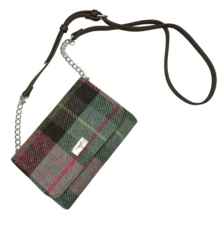 Shoulder Bag "Strathy" i Harris Tweed - Muted Green &amp; Rose Pink Tartan