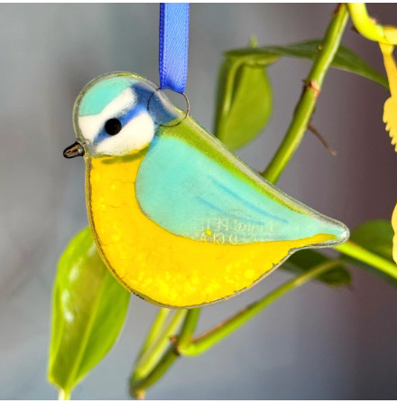 Blue Tit - H�ngande Glasdekoration