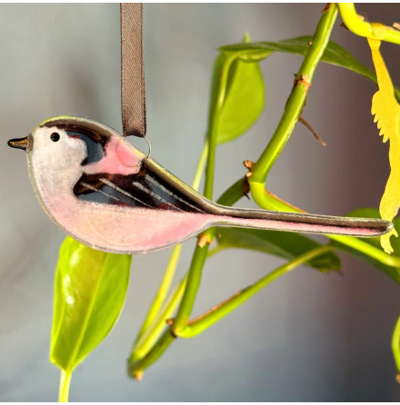 Long Tailed Tit - H�ngande Glasdekoration