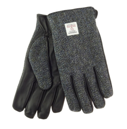 Gents Skinnhandskar Harris Tweed, Herr Black &amp; Grey Herringbone